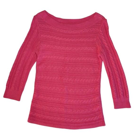 Chaps Womens S Pink Cable Knit Sweater Bright Knitwear Barbiecore Preppy Classic - Picture 2 of 10